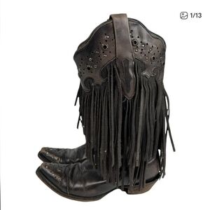 Corral distressed leather studded fringe detail cowboy cowgirl boots Size 7.5